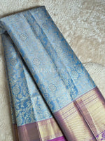 Load image into Gallery viewer, Brocade Semi Silk Saree - Cerulean Blue x Purple
