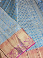 Load image into Gallery viewer, Brocade Semi Silk Saree - Cerulean Blue x Purple
