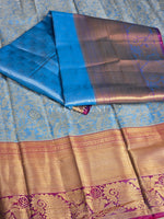 Load image into Gallery viewer, Brocade Semi Silk Saree - Cerulean Blue x Purple
