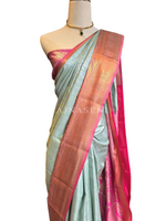 Load image into Gallery viewer, Brocade Semi Silk Saree - Mint x Pink
