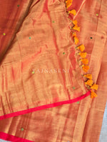 Load image into Gallery viewer, Shimmery Tissue Saree x Sequins x Pom Pom : Amber
