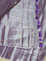 Load image into Gallery viewer, Shimmery Tissue Saree x Sequins x Pom Pom : Ashpurple
