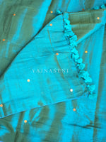 Load image into Gallery viewer, Shimmery Tissue Saree x Sequins x Pom Pom : Peacock
