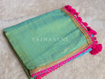 Load image into Gallery viewer, Mulmul Cotton x PomPom Saree : Aqua Green x Hot Pink
