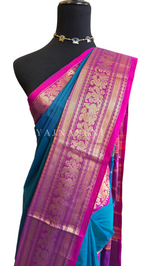 Load image into Gallery viewer, Chettinad Cotton Saree x Tall Border : Teal x Purple

