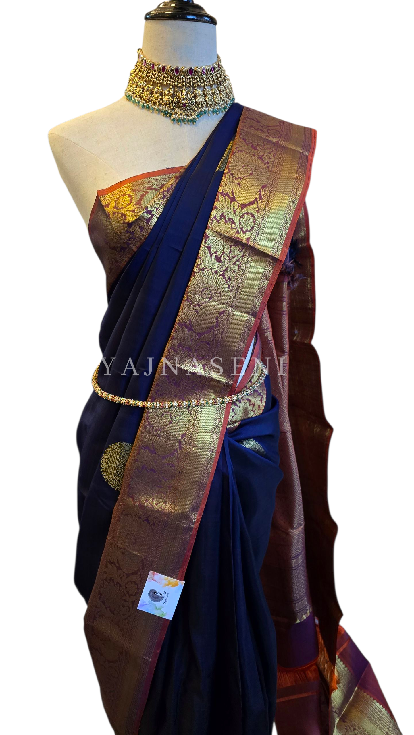MIDNIGHT FLAMES - Pure Kanjivaram Silk Saree with Gold Zari