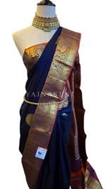 Load image into Gallery viewer, MIDNIGHT FLAMES - Pure Kanjivaram Silk Saree with Gold Zari
