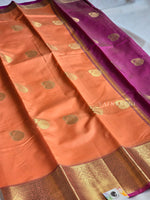 Load image into Gallery viewer, Tissue Semi Silk Saree	: Coral Peach x Purple
