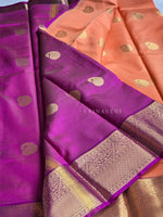 Load image into Gallery viewer, Tissue Semi Silk Saree	: Coral Peach x Purple
