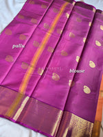 Load image into Gallery viewer, Tissue Semi Silk Saree	: Coral Peach x Purple
