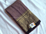 Load image into Gallery viewer, Narayanpet Mercerised Cotton Saree x Tall border : Dusky Mauve x Dark Purple
