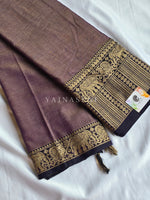 Load image into Gallery viewer, Narayanpet Mercerised Cotton Saree x Tall border : Dusky Mauve x Dark Purple
