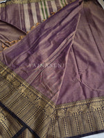 Load image into Gallery viewer, Narayanpet Mercerised Cotton Saree x Tall border : Dusky Mauve x Dark Purple
