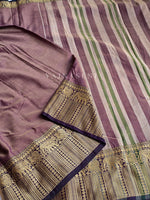 Load image into Gallery viewer, Narayanpet Mercerised Cotton Saree x Tall border : Dusky Mauve x Dark Purple
