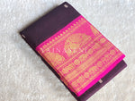 Load image into Gallery viewer, Kanchi Cotton Saree x Big Peacock Tall Border : Dark Wine x Pink
