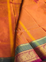 Load image into Gallery viewer, Kanchi Cotton Saree x Elephant &amp; Peacock Border : Dark Sandalwood x Maroon
