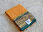 Load image into Gallery viewer, Kanchi Cotton Saree x Ganga-Jamuna Border : Sunset x Purple x Green
