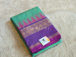 Load image into Gallery viewer, Kanchi Cotton Saree x Temple Border : Turquoise Green x Purple
