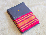 Load image into Gallery viewer, Kanchi Cotton Saree x Thin Border : Steel Blue [Pink Undertone] x Hot Pink
