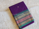 Load image into Gallery viewer, Kanchi Cotton Saree x Temple Border : Dark Purple x Green
