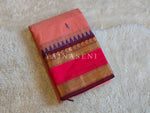 Load image into Gallery viewer, Kanchi Cotton Saree x Temple Border : Peachy Pink x Wine
