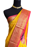 Load image into Gallery viewer, Kanchi Cotton Saree x Elephant &amp; Peacock Dual Border : Yellow x Sweet Pink
