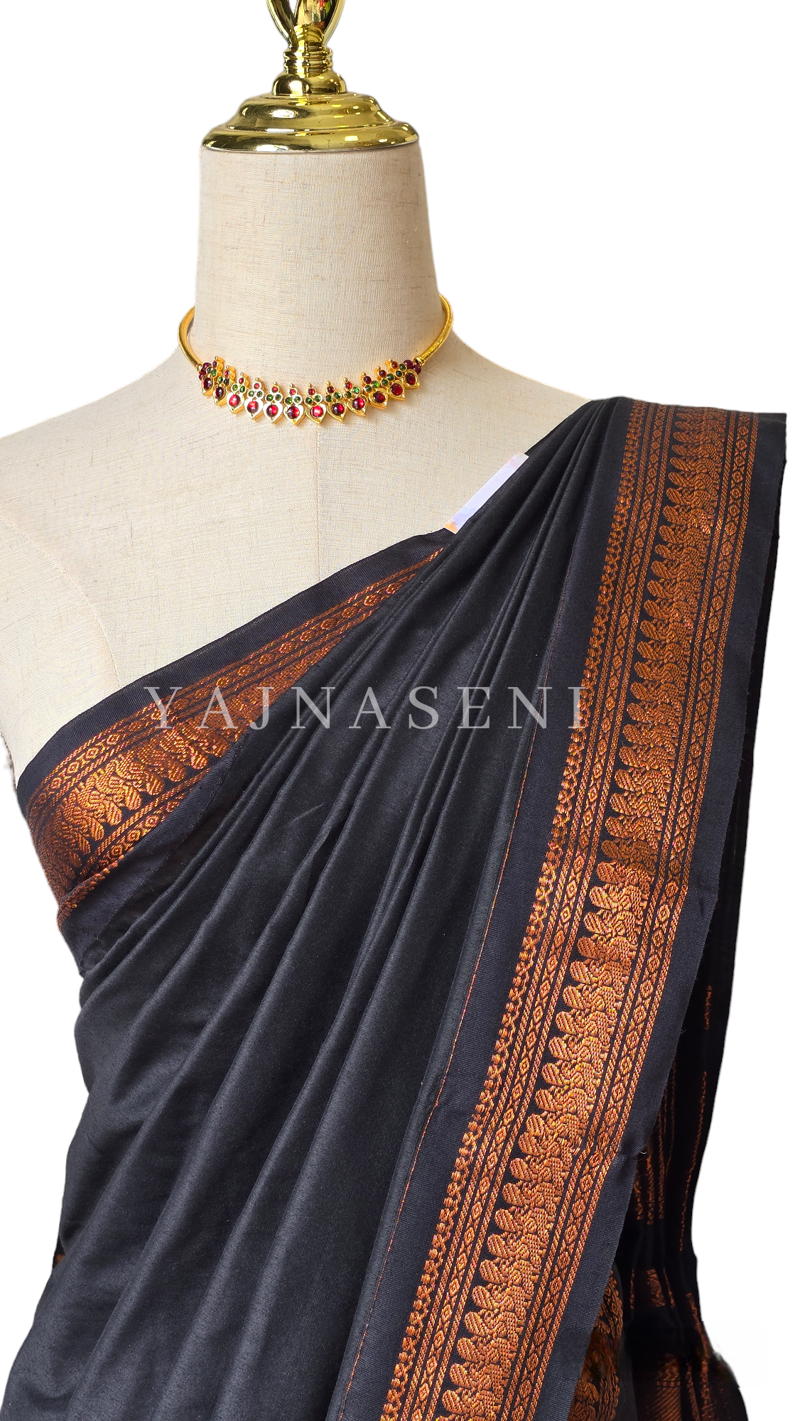 Kalyani Cotton Saree - Copper Zari : Black