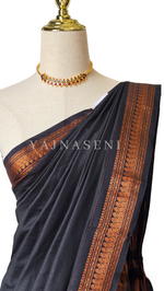 Load image into Gallery viewer, Kalyani Cotton Saree - Copper Zari : Black
