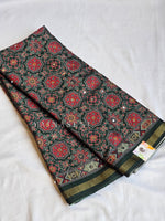 Load image into Gallery viewer, Aura Semi Silk x Ajrakh Prints x Mirrors : Dark Green
