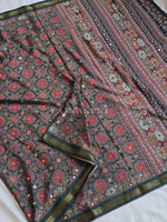 Load image into Gallery viewer, Aura Semi Silk x Ajrakh Prints x Mirrors : Dark Green
