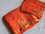 Load image into Gallery viewer, Blended Viscose Chinnon Silk Saree x Checkered x Elephant Border : Orange
