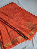 Load image into Gallery viewer, Blended Viscose Chinnon Silk Saree x Checkered x Elephant Border : Orange
