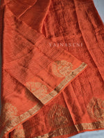 Load image into Gallery viewer, Blended Viscose Chinnon Silk Saree x Checkered x Elephant Border : Orange

