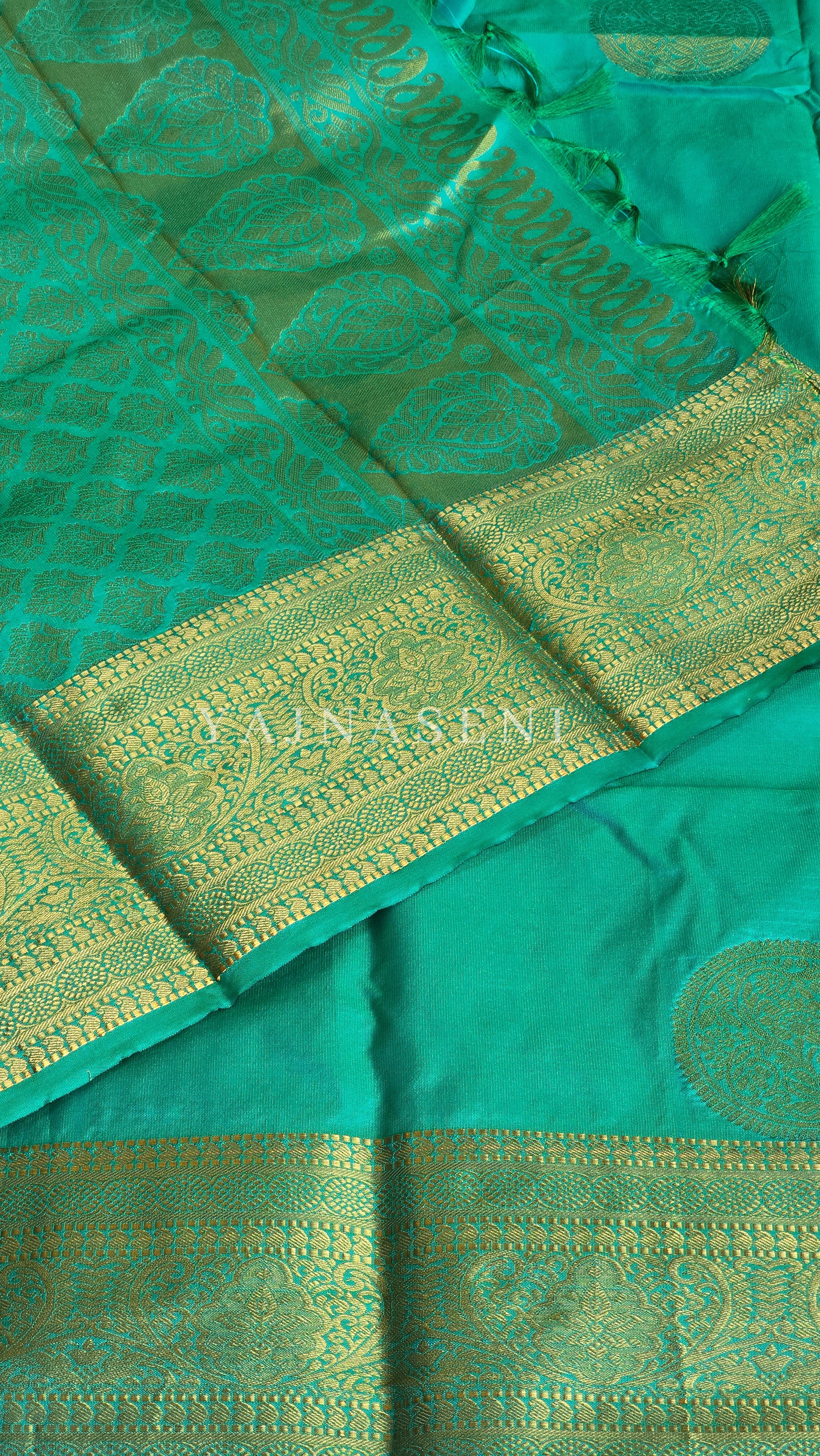 Semi Soft Silk Gold Zari Saree - Jade