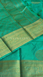 Load image into Gallery viewer, Semi Soft Silk Gold Zari Saree - Jade
