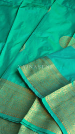 Load image into Gallery viewer, Semi Soft Silk Gold Zari Saree - Jade
