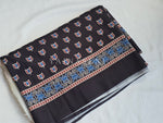Load image into Gallery viewer, Blended Muslin x Ajrakh Prints Saree : Black x Wine x Blue (Mini Lotus Prints)
