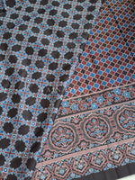 Load image into Gallery viewer, Blended Muslin x Ajrakh Prints Saree : Black x Deep Wine x Blue
