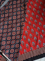 Load image into Gallery viewer, Blended Muslin x Ajrakh Prints Saree : Red x Black x Blue
