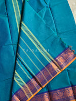 Load image into Gallery viewer, Kanchi Cotton Saree x Thin Border : Teal x Blue
