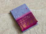 Load image into Gallery viewer, Kanchi Cotton Saree x Ganga-Jamuna Border : Greyish Blue x Berry x Dark Blue
