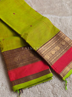 Load image into Gallery viewer, Kanchi Cotton Saree x Tall Border : Lime x Coral Pink
