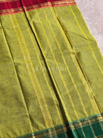 Load image into Gallery viewer, Kanchi Cotton Saree x Ganga-Jamuna Border : Olive x Red x Green
