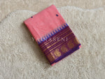 Load image into Gallery viewer, Kanchi Cotton Saree x Temple Border : Coral Pink x Purple
