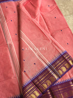 Load image into Gallery viewer, Kanchi Cotton Saree x Temple Border : Coral Pink x Purple
