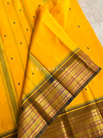 Load image into Gallery viewer, Kanchi Cotton Saree x Temple Border : Yellow x Light Brown
