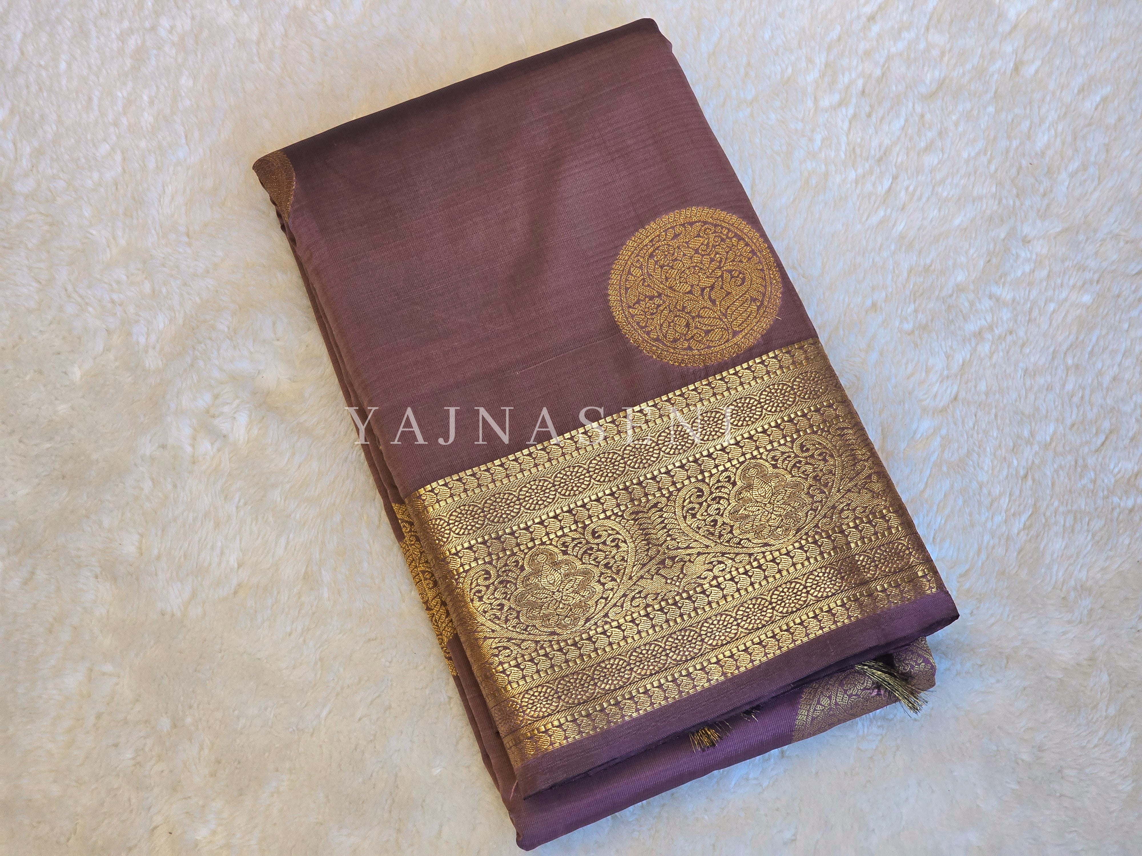 Semi Soft Silk Gold Zari Saree - Dark Mauve