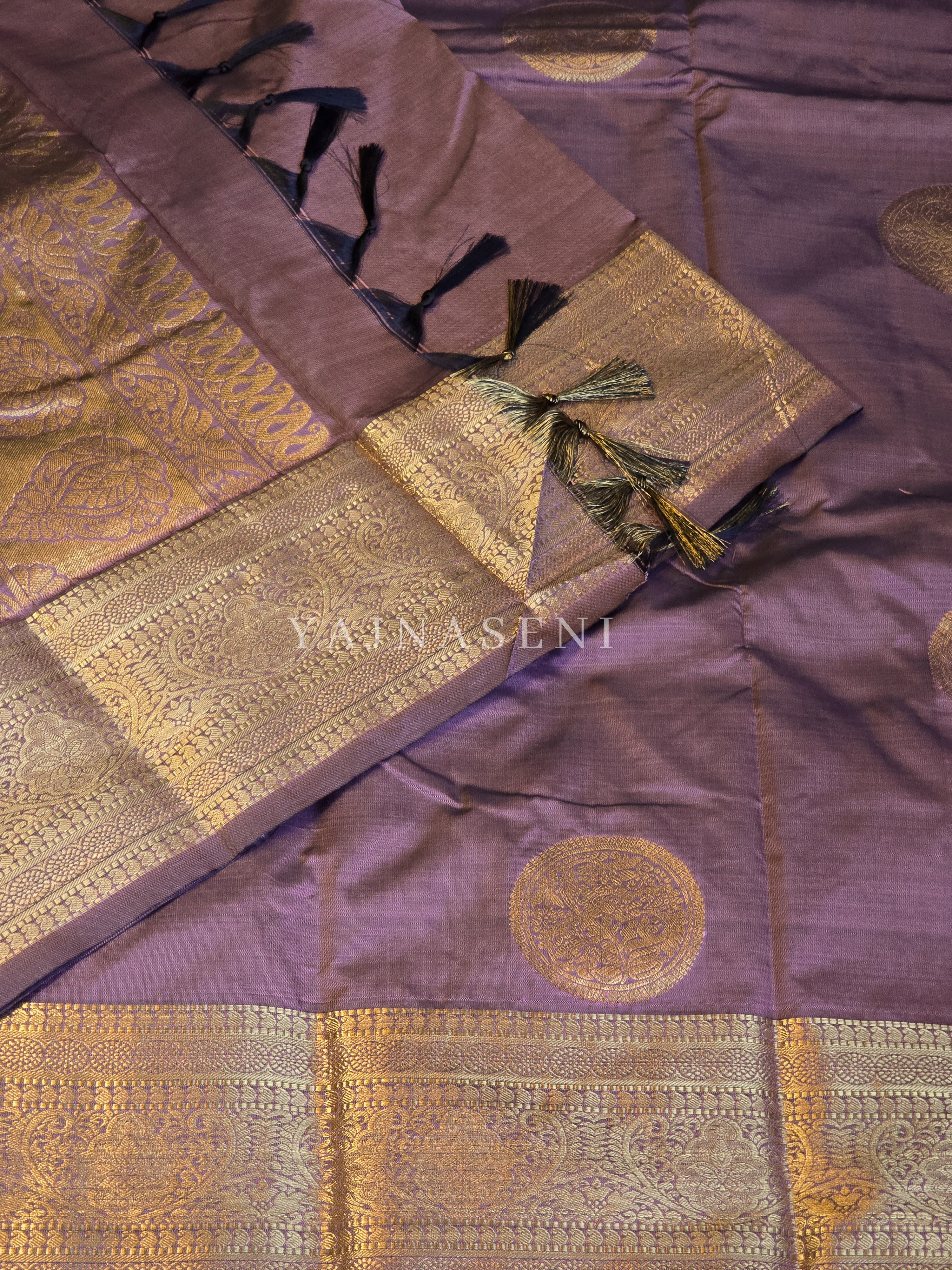 Semi Soft Silk Gold Zari Saree - Dark Mauve