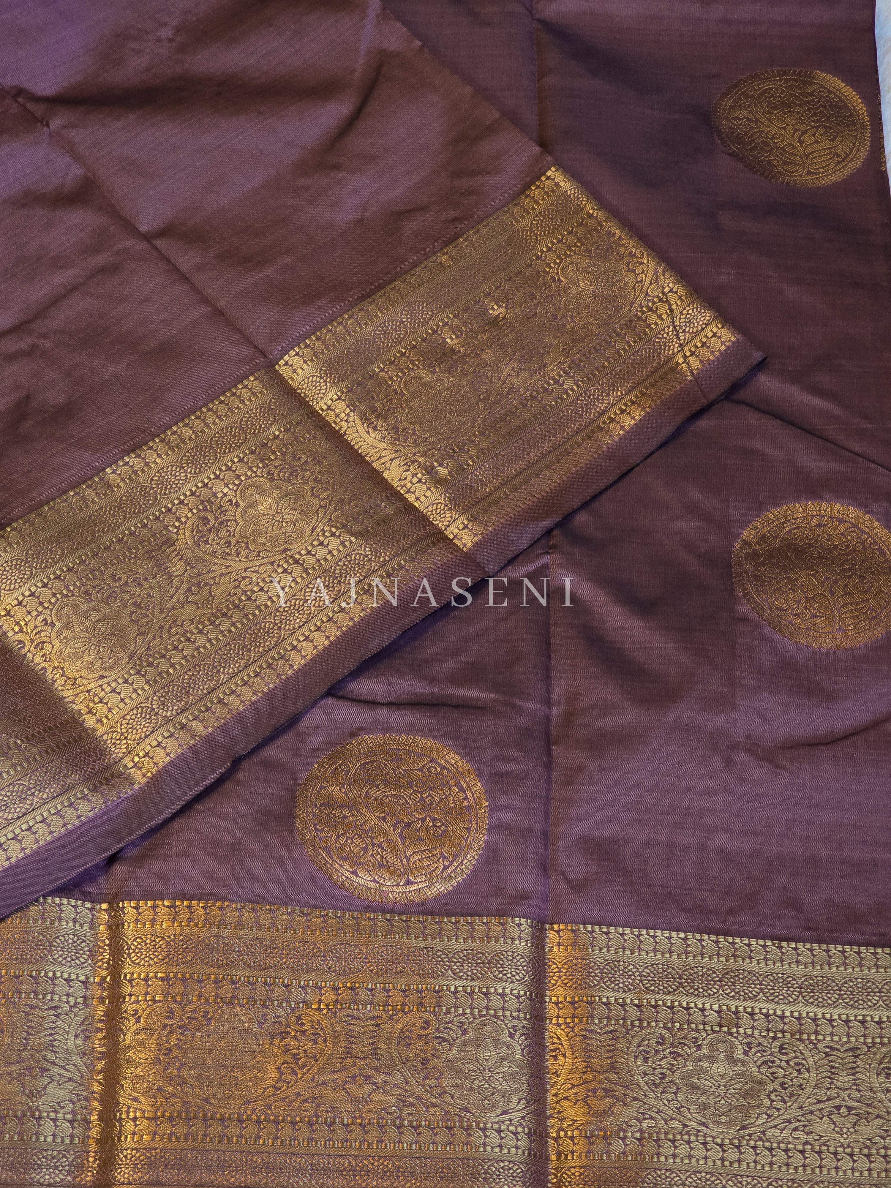 Semi Soft Silk Gold Zari Saree - Dark Mauve