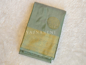 Semi Soft Silk Gold Zari Saree - Light Sage